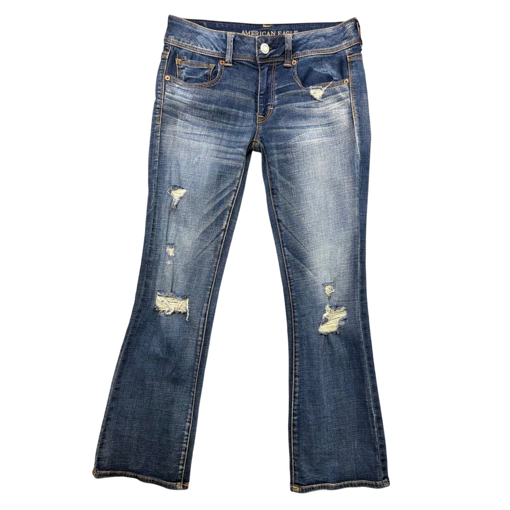 American Eagle Low Rise Kickboot Sequin Pocket Jeans Dark Wash Size 6 Short